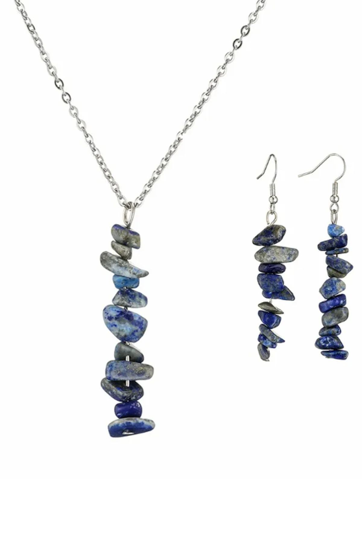 Lapis Lazuli Doğaltaş Kolye Ve Küpe Seti