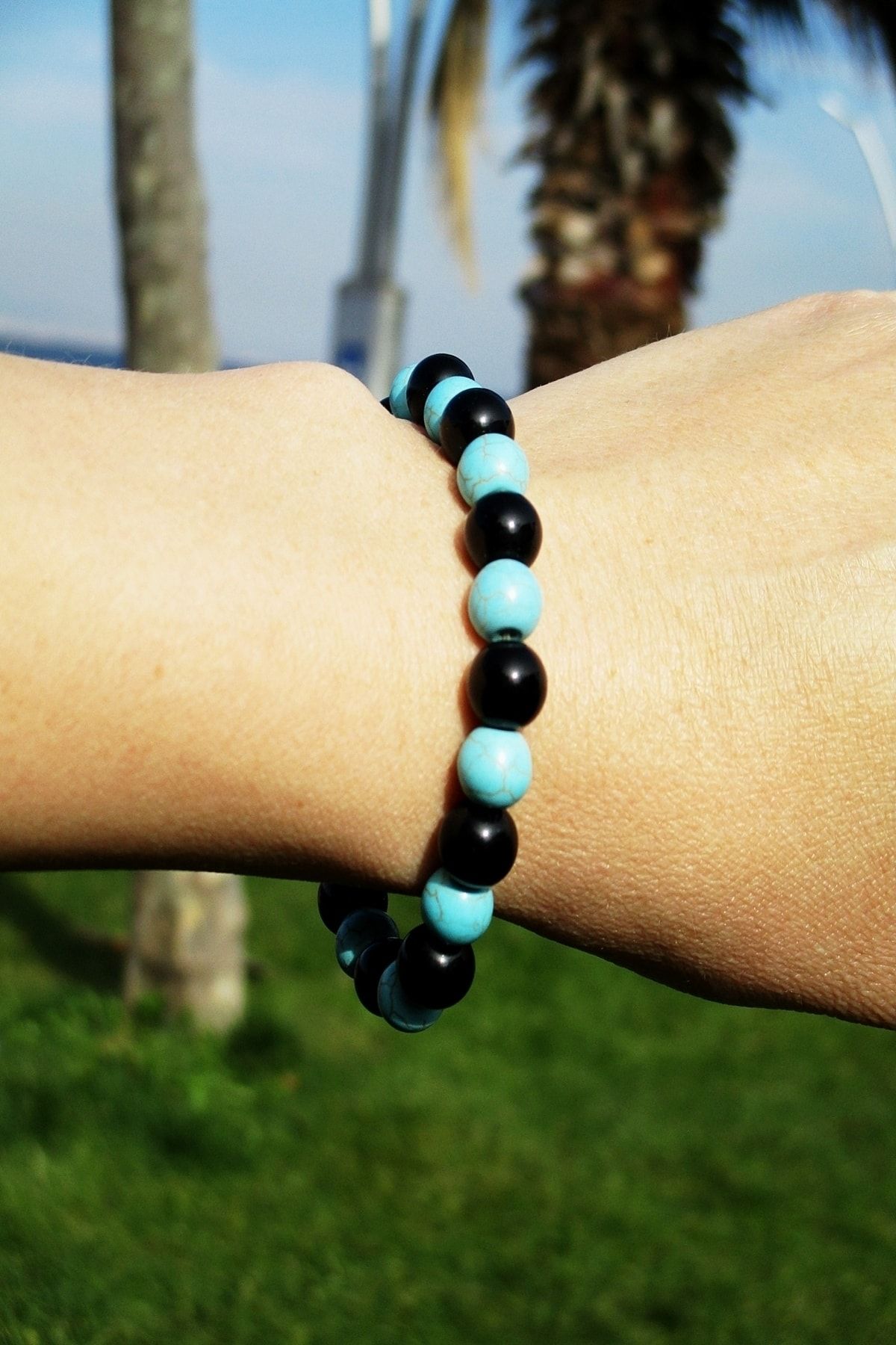 Turkuaz Parlak Oniks Doğaltaş Kadın Bileklik - Görsel 3