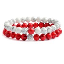 Kırmızı-beyaz Havlit Ikili Doğaltaş Bileklik Set