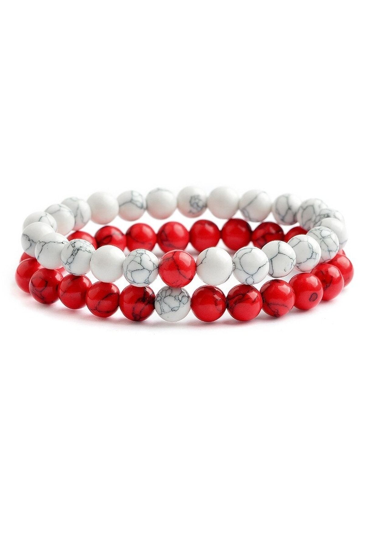 Kırmızı-beyaz Havlit Ikili Doğaltaş Bileklik Set