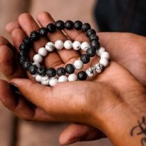 Sevgili Çift Doğaltaş Bileklik (lav-beyaz Havlit)