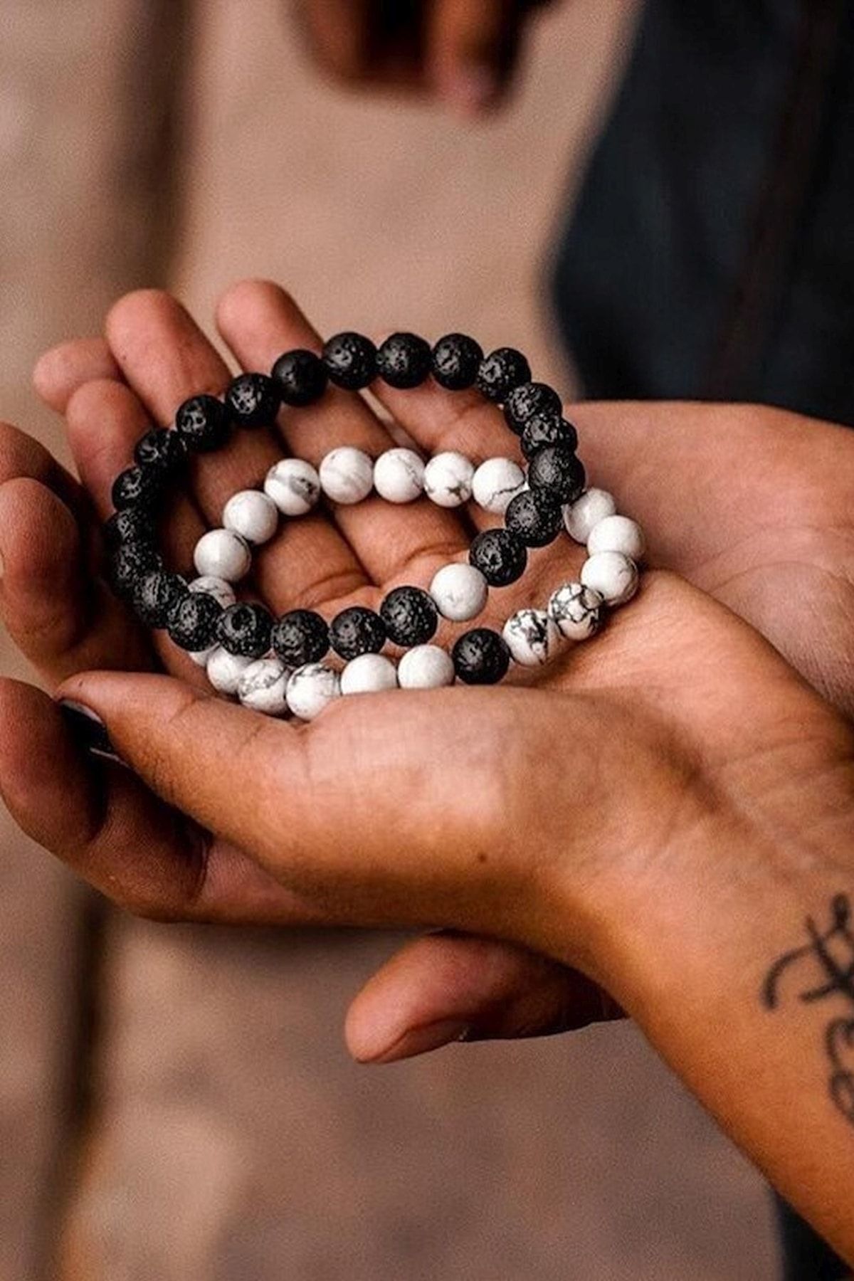 Sevgili Çift Doğaltaş Bileklik (lav-beyaz Havlit)