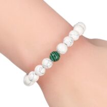 Yeşil Malahit Taşlı Beyaz Havlit Doğaltaş Kadın Bileklik
