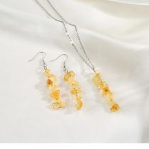 Sitrin Doğaltaş Kolye ve Küpe Seti (Para Taşı)