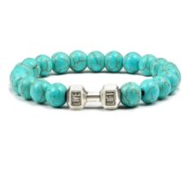 Dumbell Halter Live Lift Figürlü Sporcu Bodyci Turkuaz Doğaltaş Bileklik