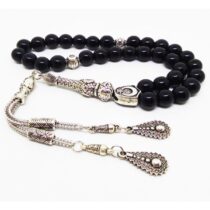 Siyah Oniks Doğaltaş Tesbih Damla Püsküllü