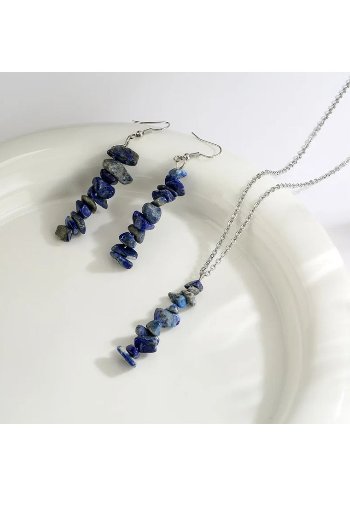 Lapis Lazuli Doğaltaş Kolye Ve Küpe Seti - Görsel 2