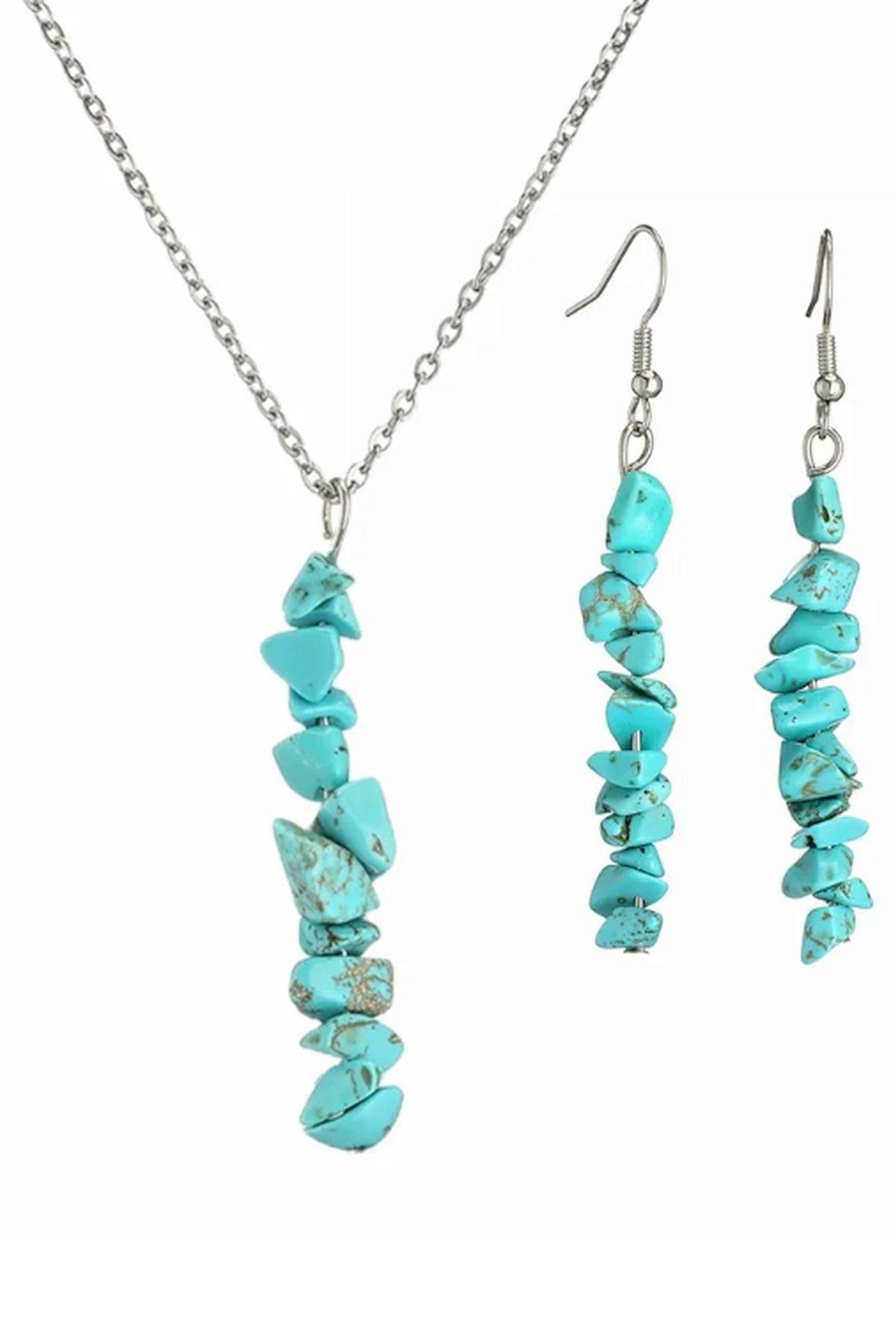 Turkuaz Firuze Doğaltaş Kolye Ve Küpe Seti - Görsel 2