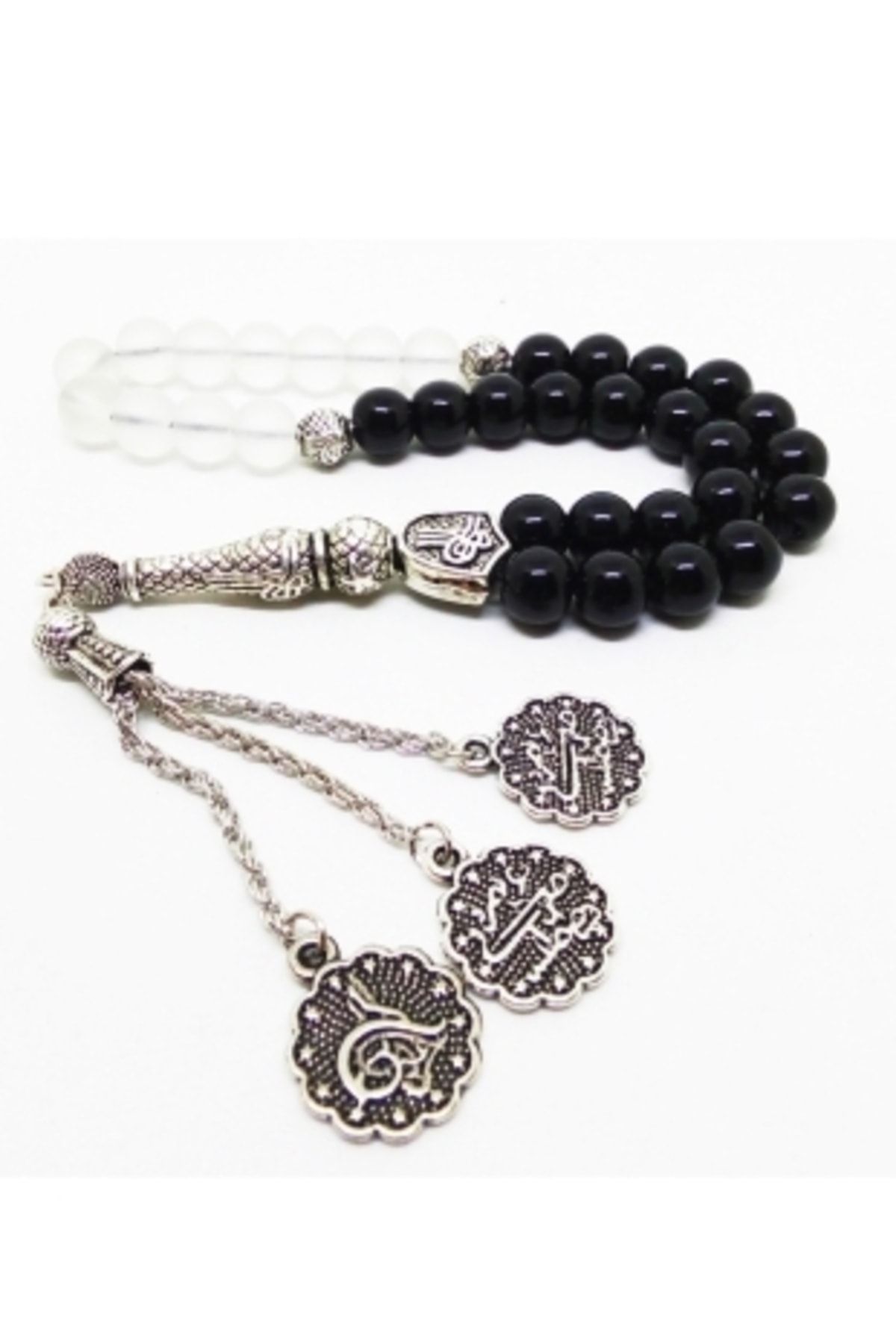 Tuğra Püsküllü Buzlu Kuvars Parlak Oniks Doğaltaş Tesbih - Görsel 2