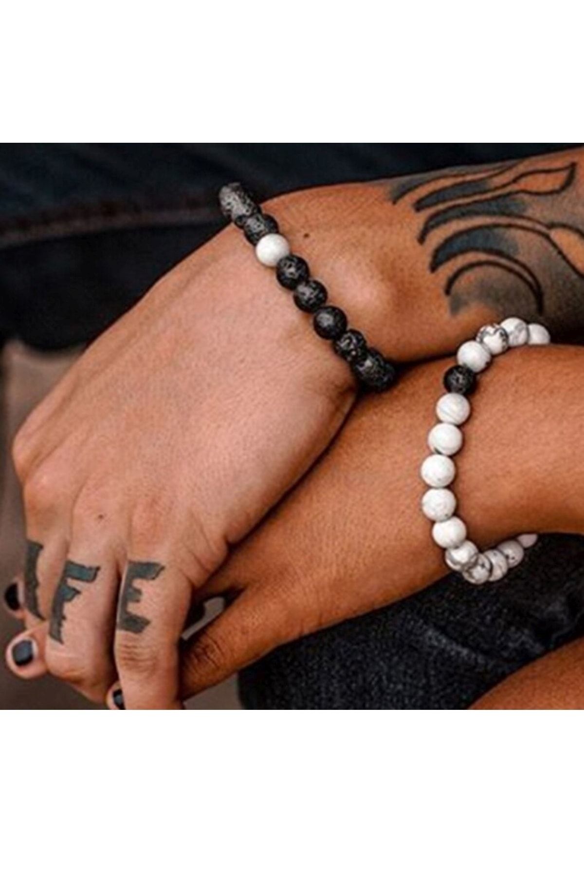 Sevgili Çift Doğaltaş Bileklik (lav-beyaz Havlit) - Görsel 3