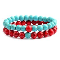 Turkuaz-kırmızı Havlit Ikili Doğaltaş Bileklik Set