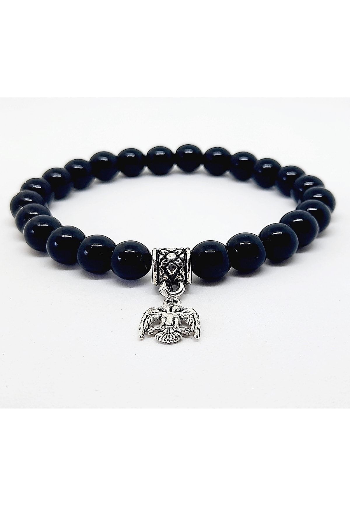 Sallantılı Çift Başlı Kartal Figürlü Oniks Doğaltaş Unisex Bileklik