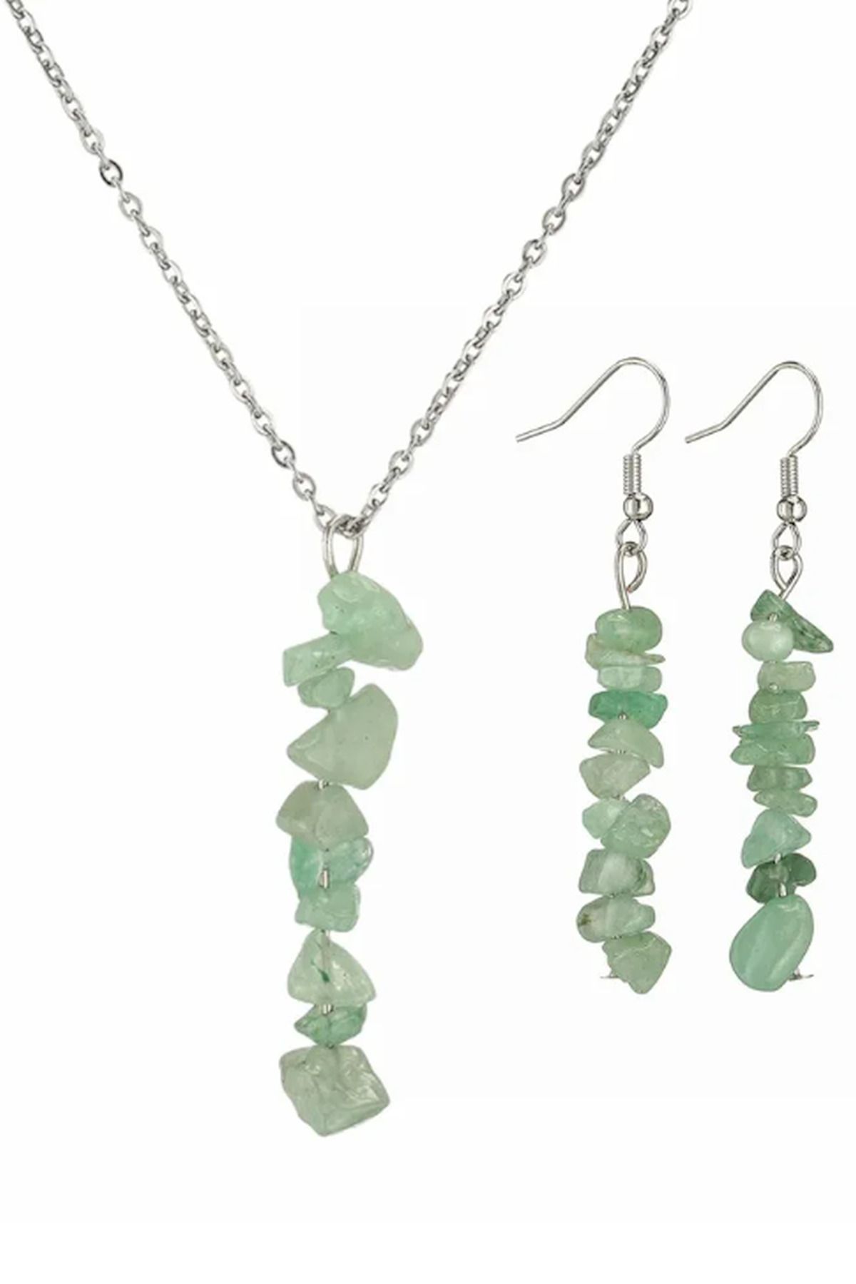 Aventurin Doğaltaş Kolye ve Küpe Seti - Görsel 2