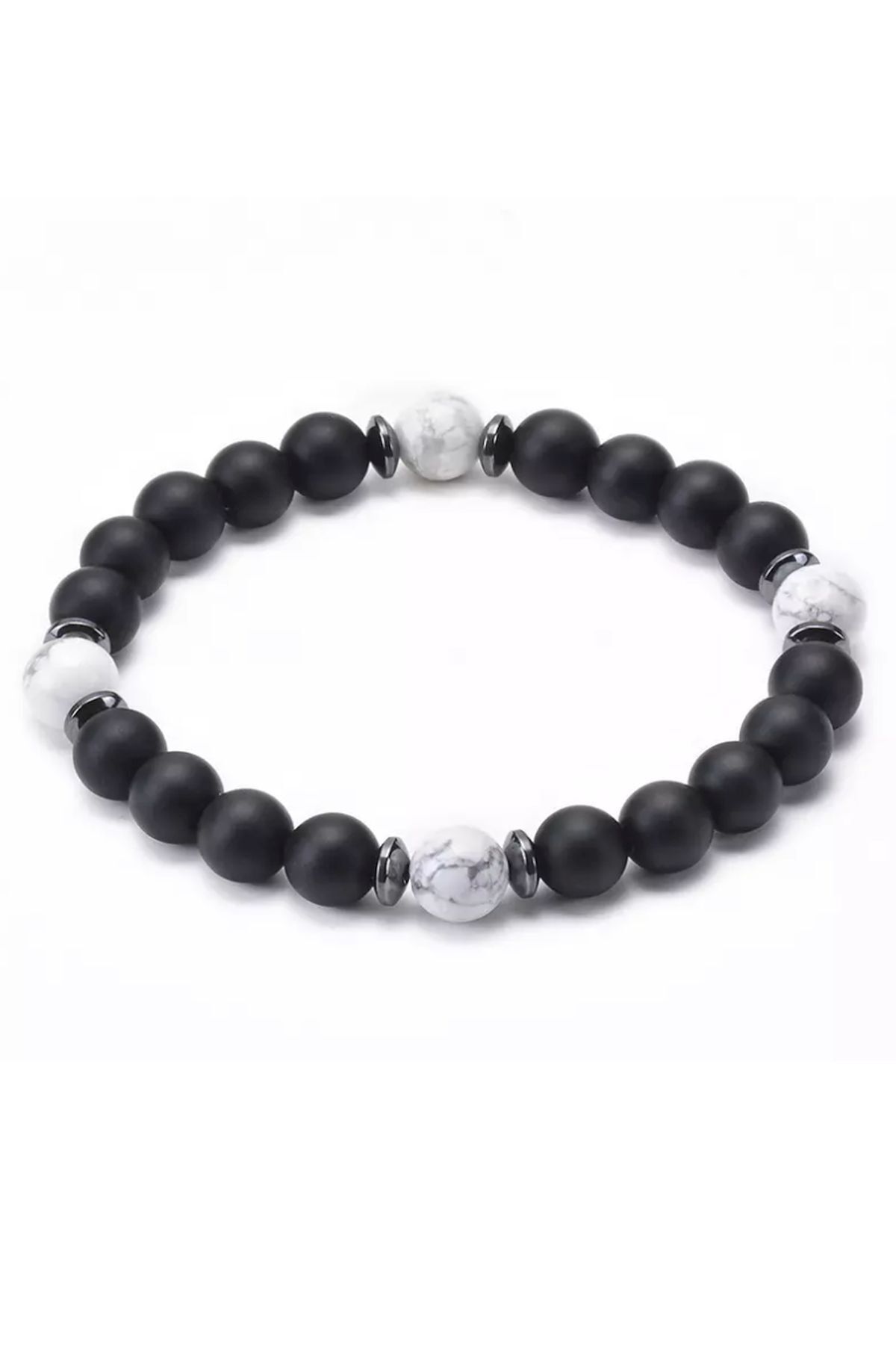 Mat Oniks Hematit Beyaz Havlit Doğaltaş Tasarım Bileklik
