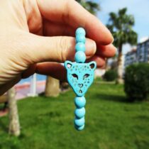 Kaplan Figürlü Turkuaz Doğaltaş Kadın Bileklik