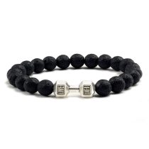 Unisex Siyah Lav Doğaltaş Sporcu Dumbell Figürlü Bileklik 72433BL
