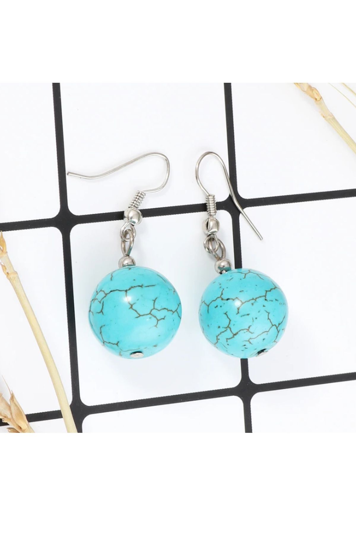 Sade Turkuaz Doğaltaş Küpe (1 Çift) 3 cm - Görsel 3