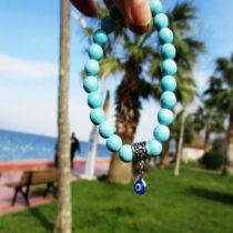 Tekli Nazar Boncuklu Turkuaz Doğaltaş Bileklik