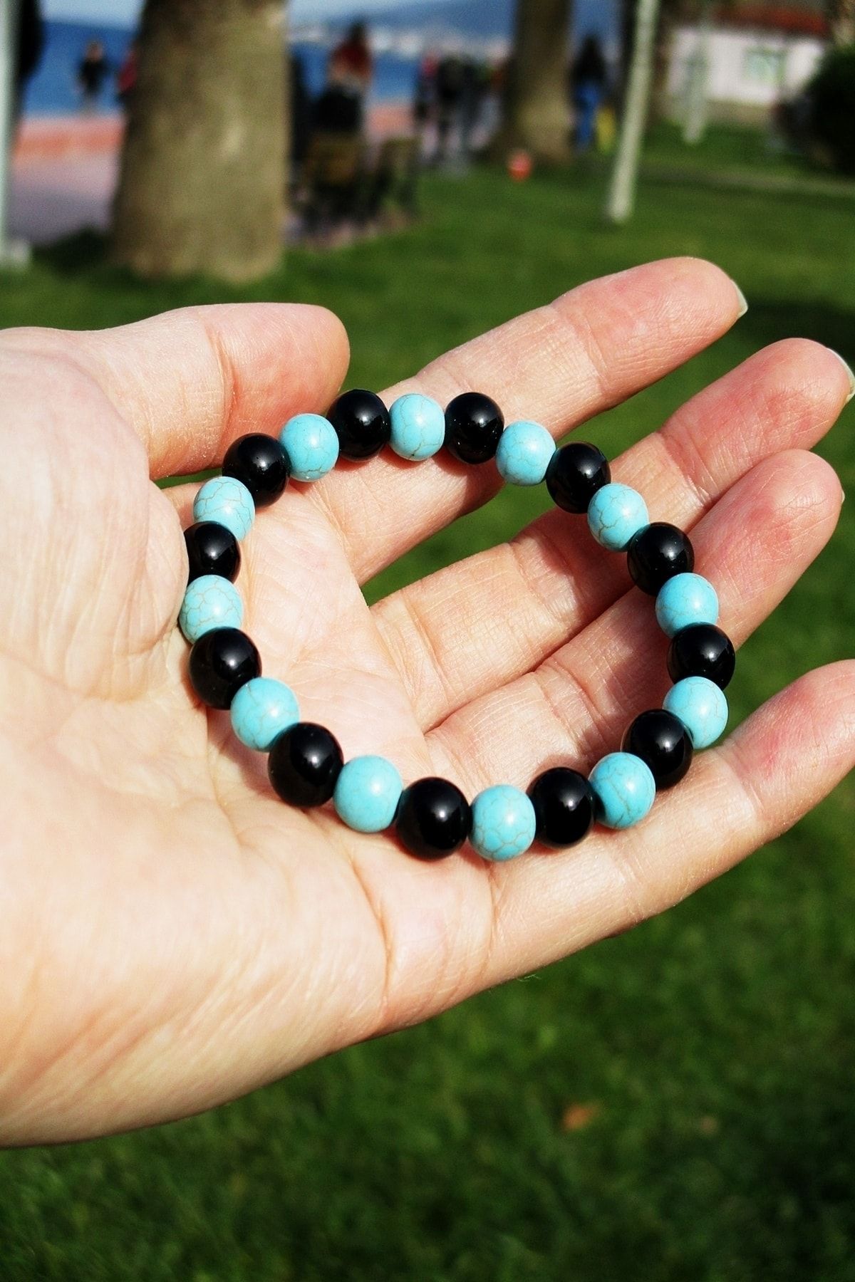 Turkuaz Parlak Oniks Doğaltaş Kadın Bileklik