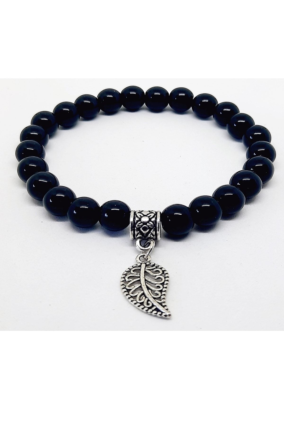 Sallantılı Yaprak Figürlü Oniks Doğaltaş Unisex Bileklik - Görsel 2