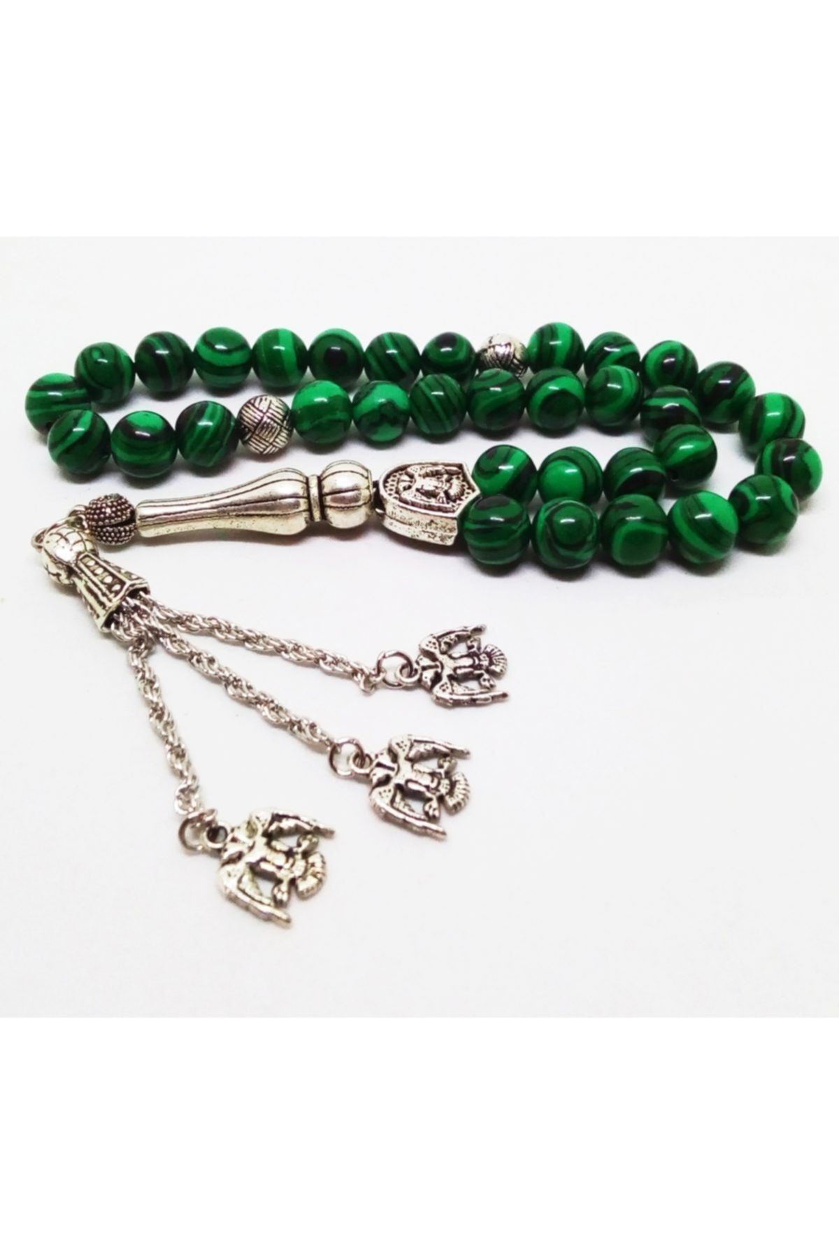 Yeşil Malahit Doğaltaş Tesbih Çift Başlı Kartal Püsküllü