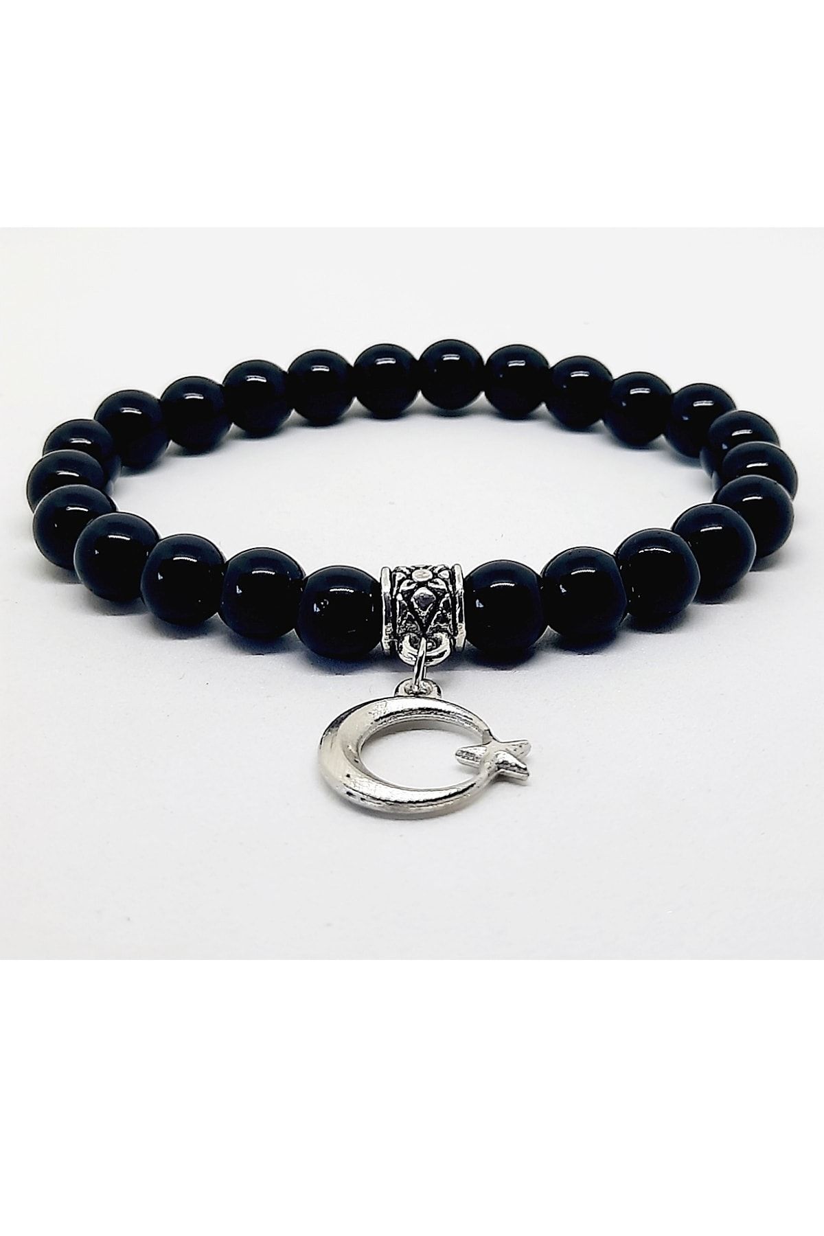 Sallantılı Ayyıldız Figürlü Oniks Doğaltaş Unisex Bileklik