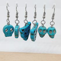 3lü Turkuaz Sallantılı Küpe Seti (Kurukafa-Kaplan)
