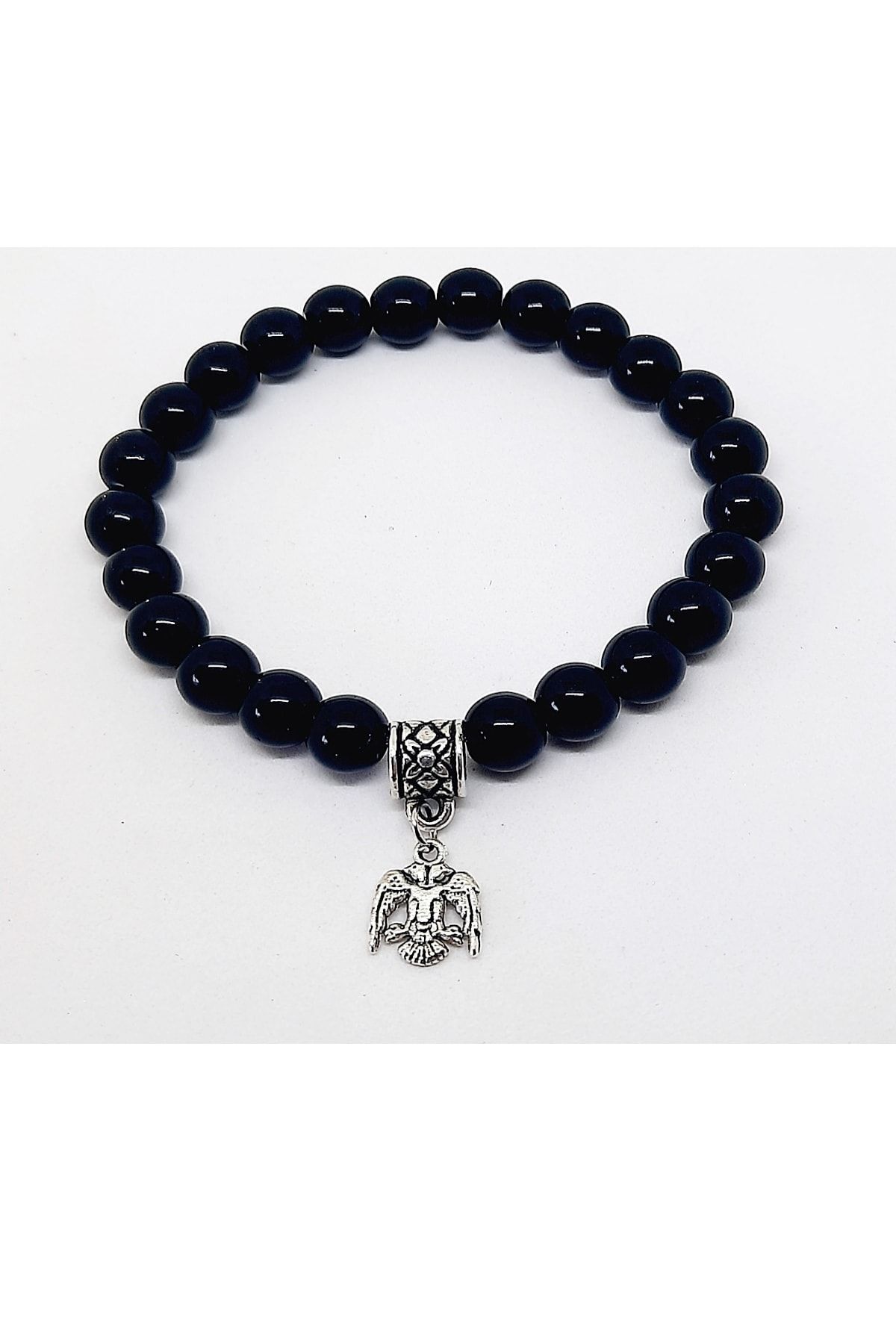 Sallantılı Çift Başlı Kartal Figürlü Oniks Doğaltaş Unisex Bileklik - Görsel 2