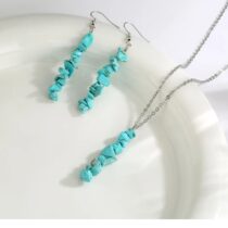 Turkuaz Firuze Doğaltaş Kolye Ve Küpe Seti
