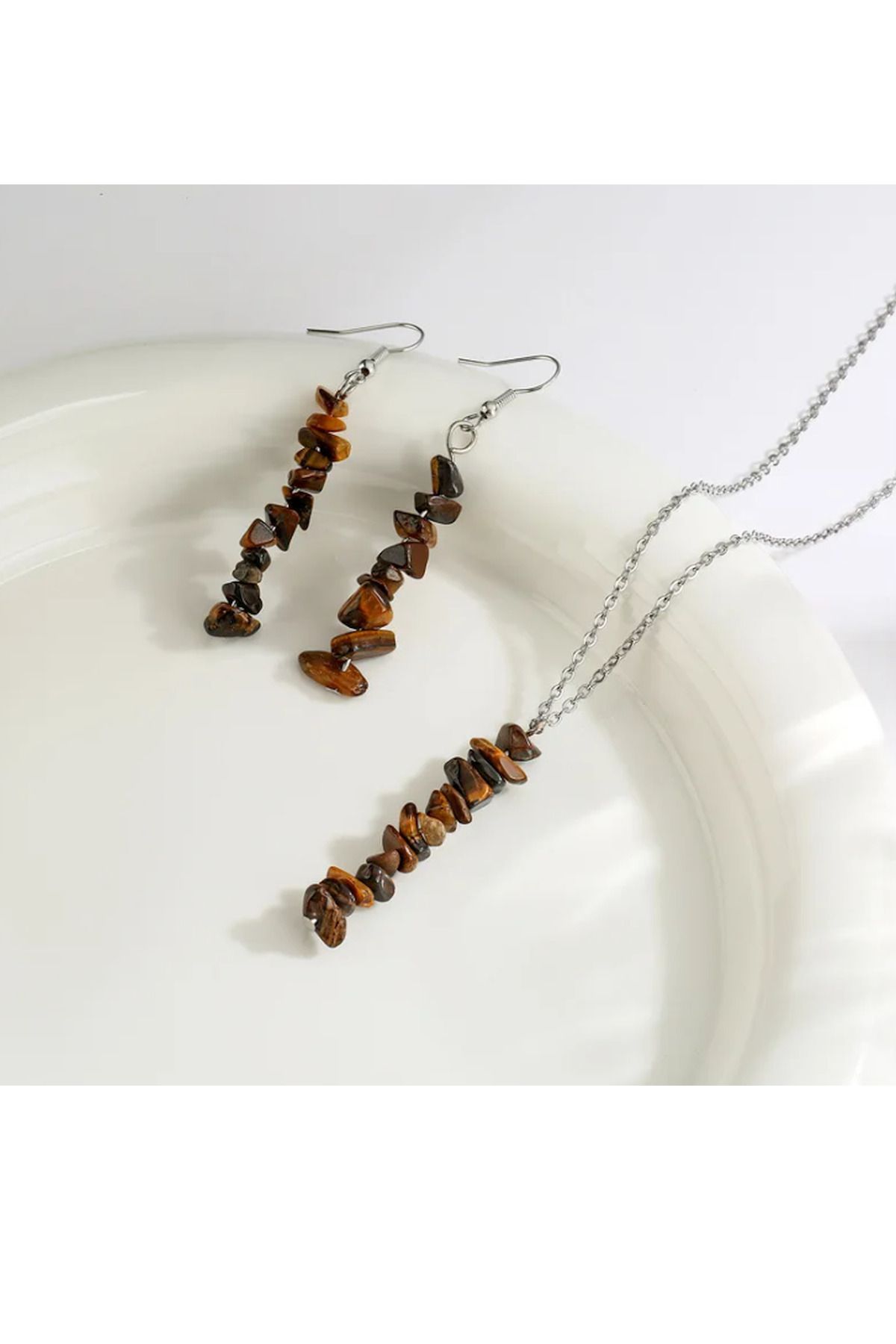 Kaplangözü Doğaltaş Kolye ve Küpe Seti (Enerji-Güç Taşı) - Görsel 2