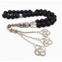 Siyah Mat Oniks Doğaltaş Tesbih Kazaz Püsküllü Ayyıldız Temalı