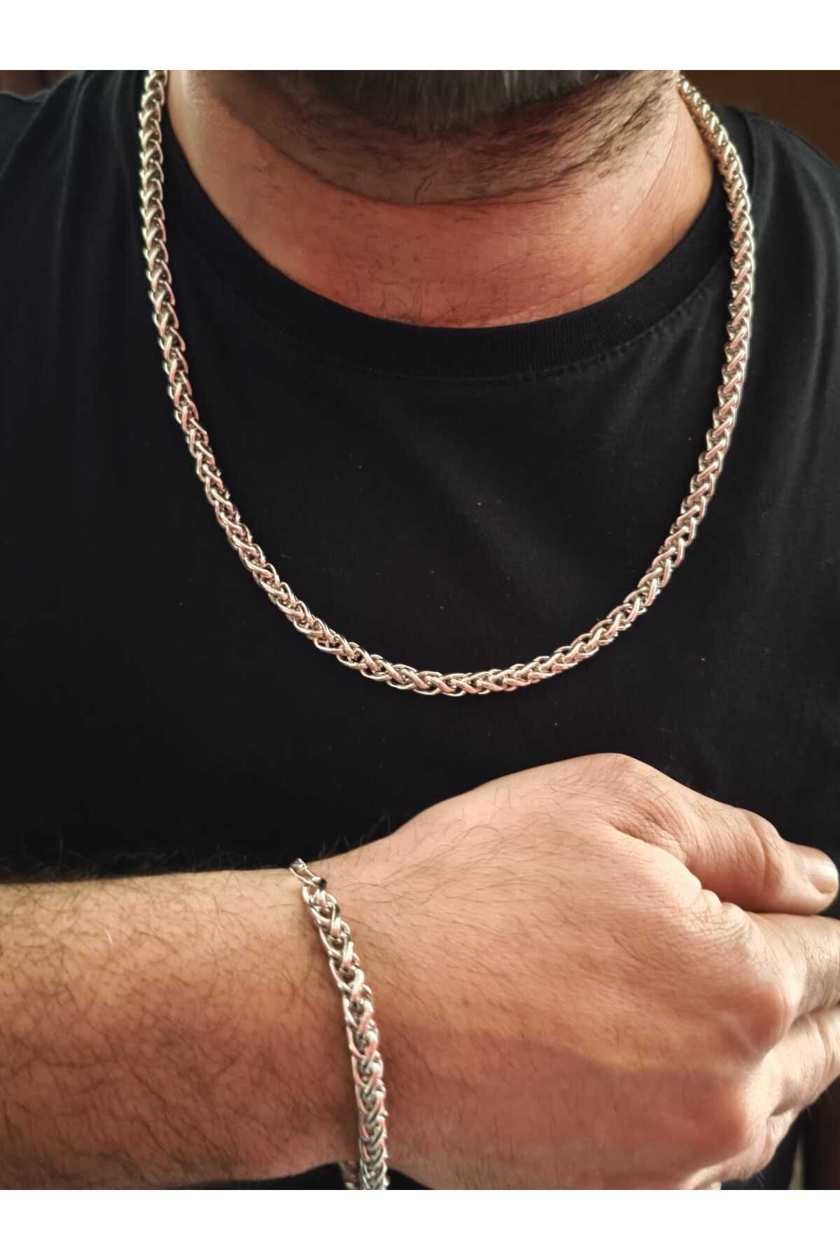 2li Kalın Kral Model Erkek Zincir Kolye ve Bileklik Seti