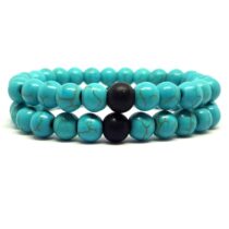 Tekli Mat Oniks Ikili Turkuaz Kadın Doğaltaş Bileklik Seti