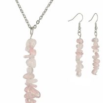 Pembe Kuvars Doğaltaş Kolye Ve Küpe Seti (Aşk Taşı)