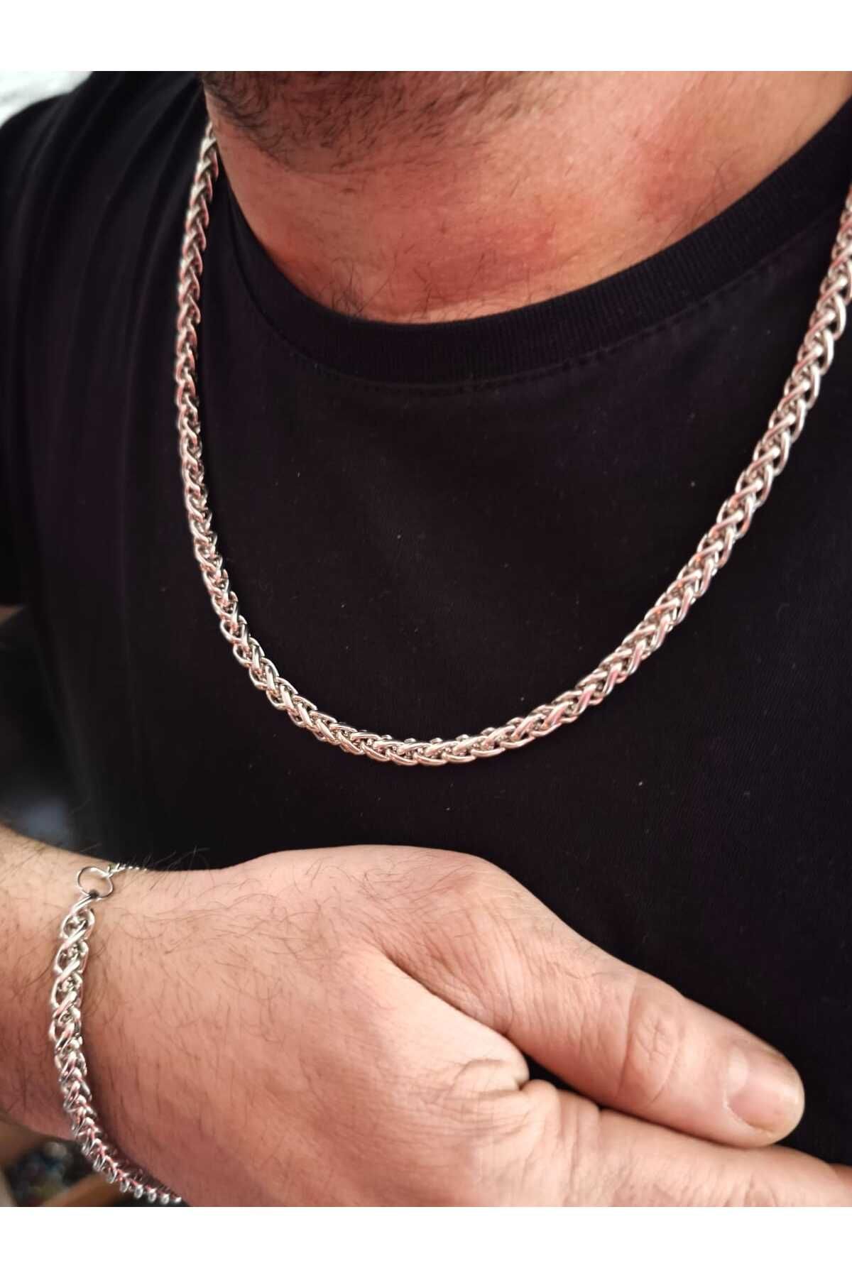 2li Kalın Kral Model Erkek Zincir Kolye ve Bileklik Seti - Görsel 2