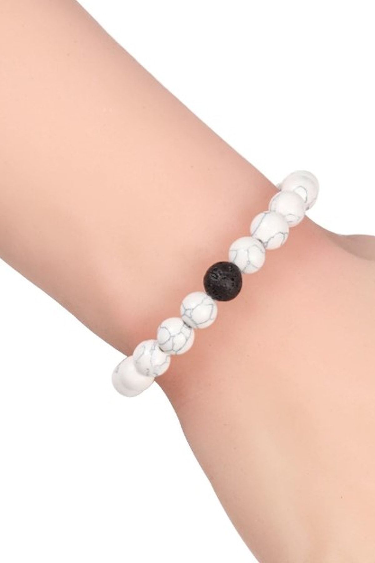 Siyah Lav Taşlı Beyaz Havlit Doğaltaş Kadın Bileklik