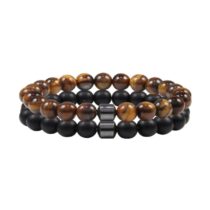 Boru Hematit Taşlı Ikili Kaplangözü Mat Oniks Set Bileklik