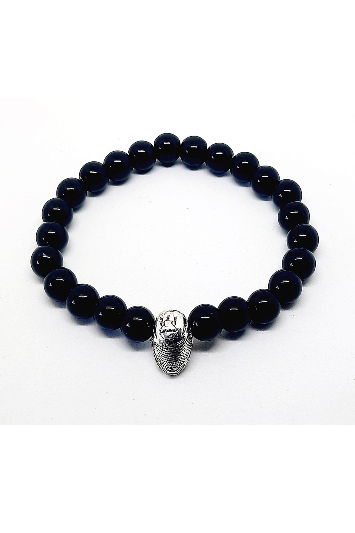 Motosiklet Kaskı Figürlü Oniks Doğaltaş Unisex Bileklik - Görsel 2