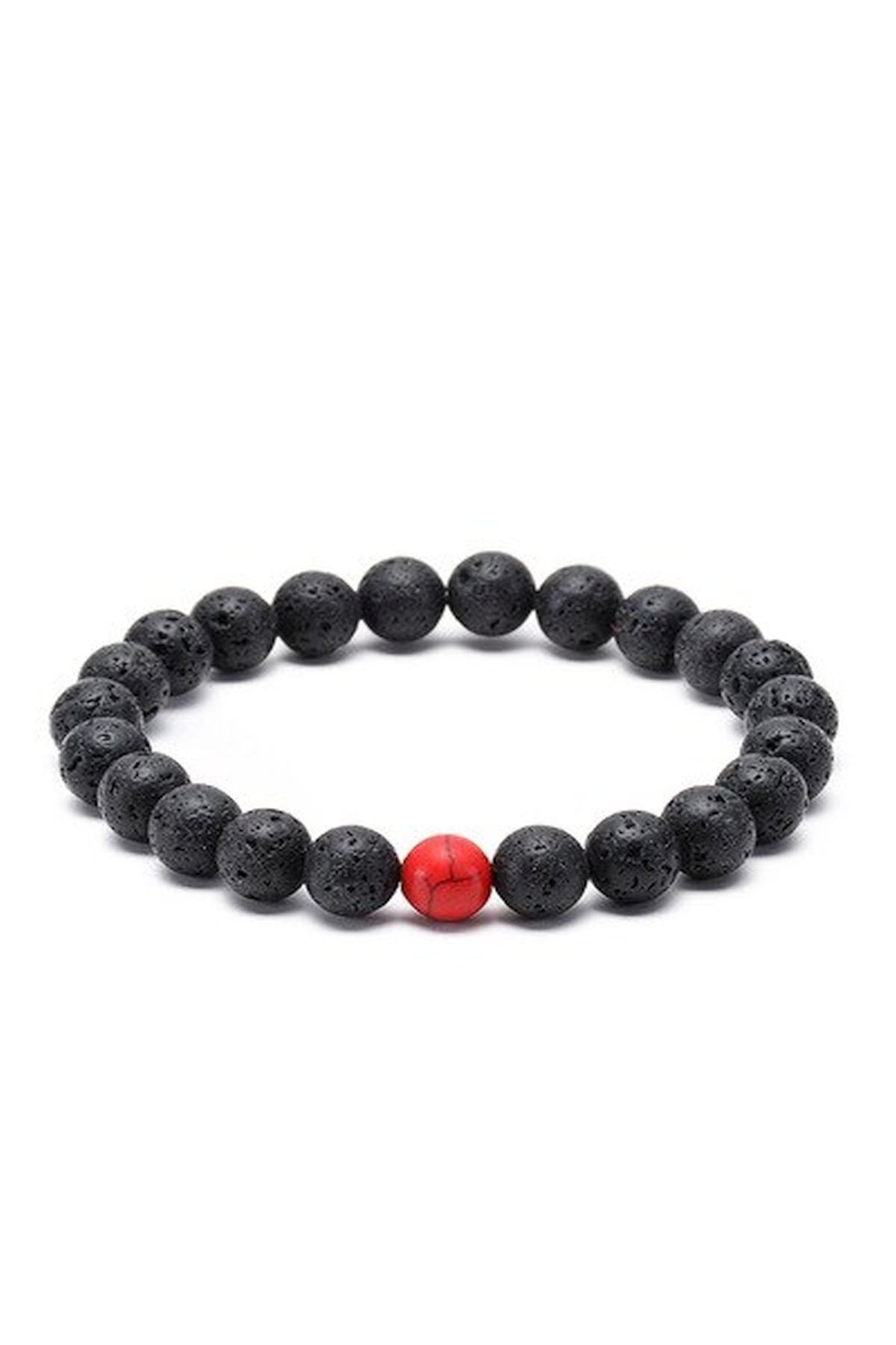 Unisex Lav-Tekli Kırmızı Havlit Doğaltaş Bileklik 72438BL