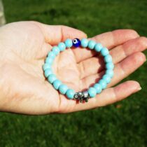 Cam Nazar Boncuklu Fil Figürlü Turkuaz Doğaltaş Bileklik