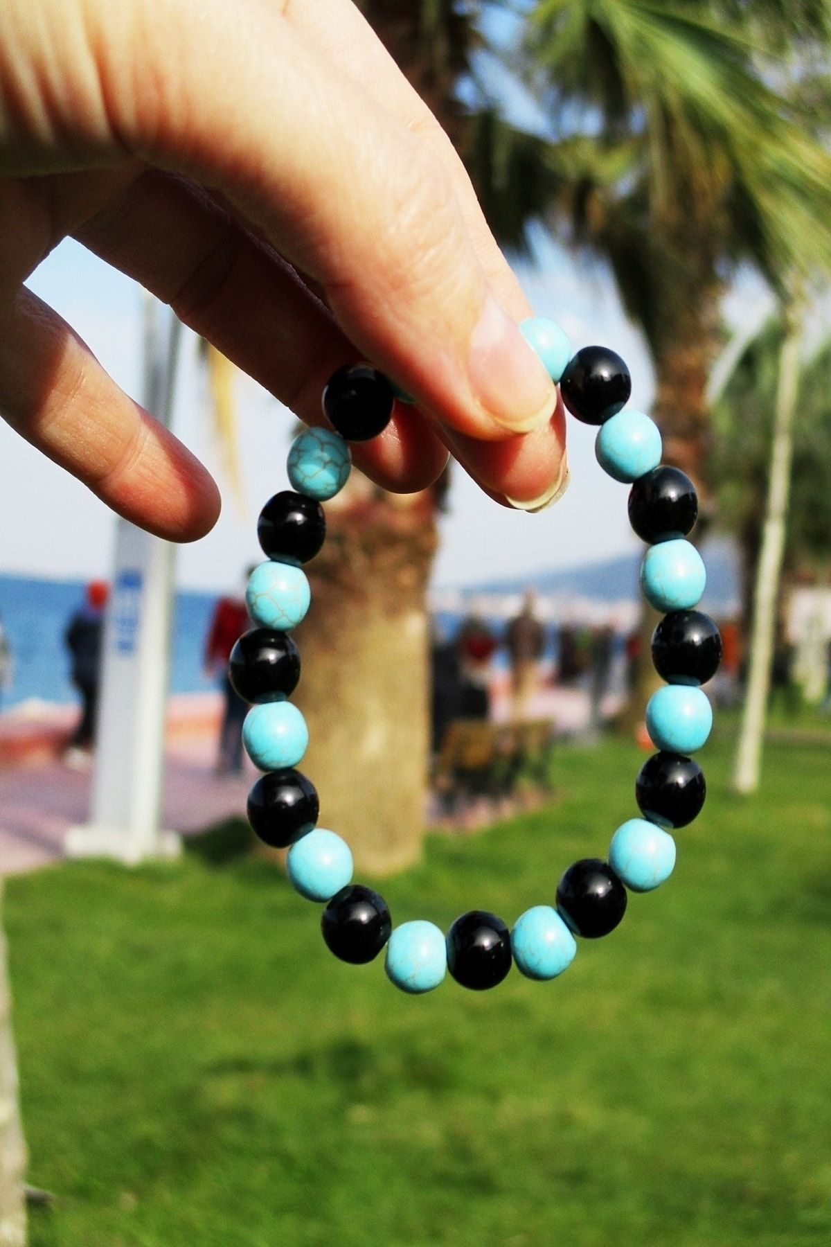 Turkuaz Parlak Oniks Doğaltaş Kadın Bileklik - Görsel 2