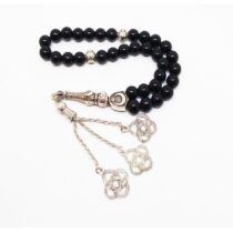 Kazaz Püsküllü Parlak Oniks Doğaltaş Tesbih