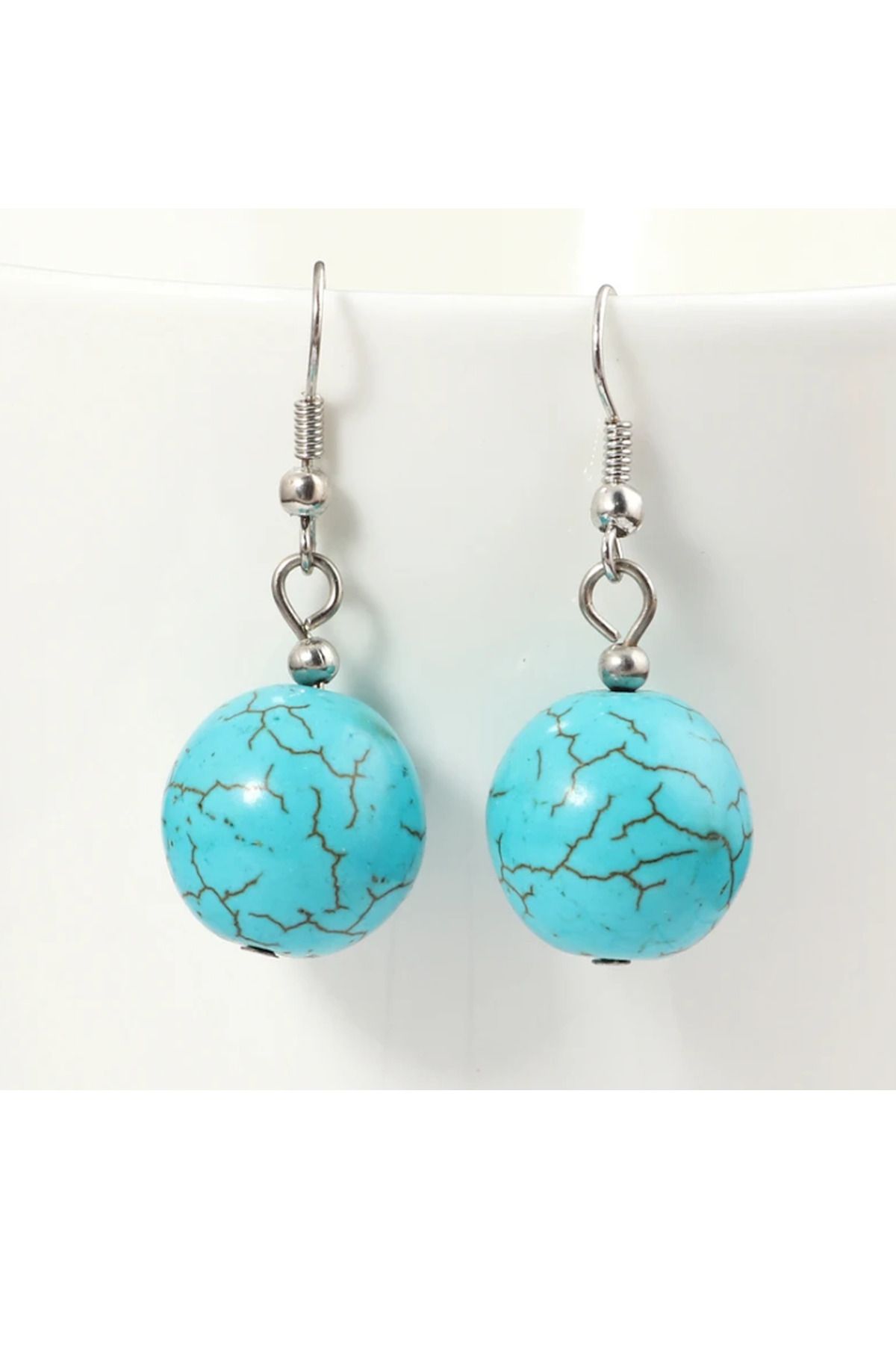 Sade Turkuaz Doğaltaş Küpe (1 Çift) 3 cm