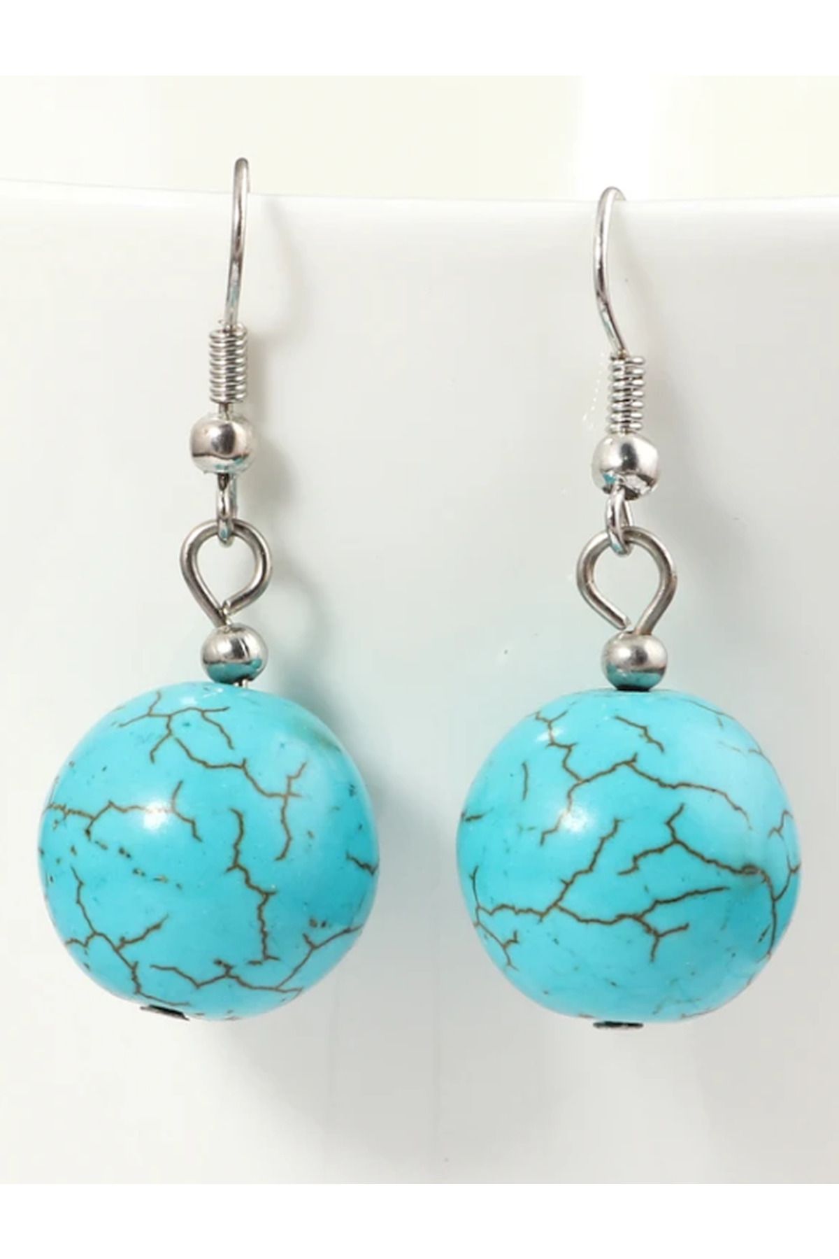 Sade Turkuaz Doğaltaş Küpe (1 Çift) 3 cm - Görsel 4