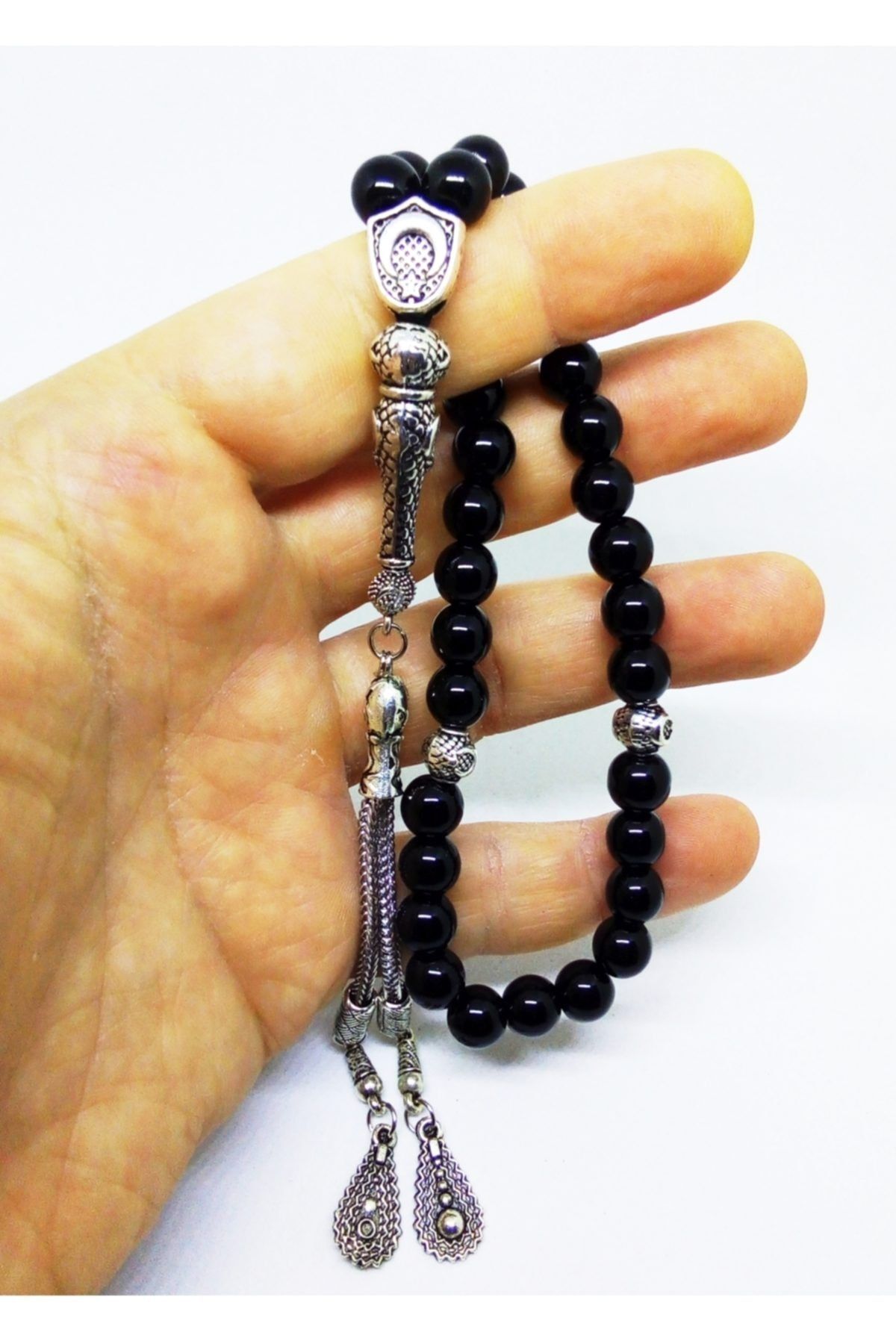 Siyah Oniks Doğaltaş Tesbih Damla Püsküllü - Görsel 2