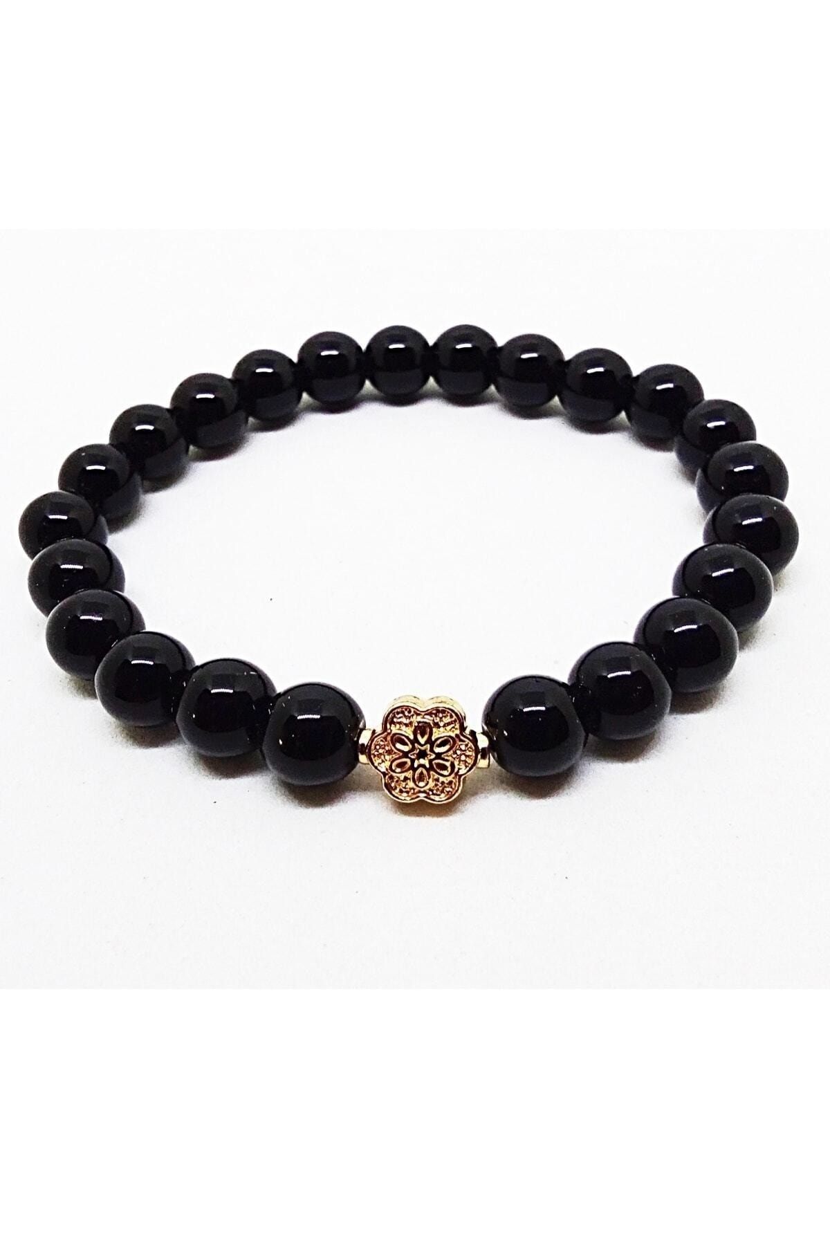 Sarı Çiçek Figürlü Parlak Oniks Bileklik - Görsel 2