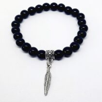 Sallantılı Tüy Figürlü Oniks Doğaltaş Unisex Bileklik