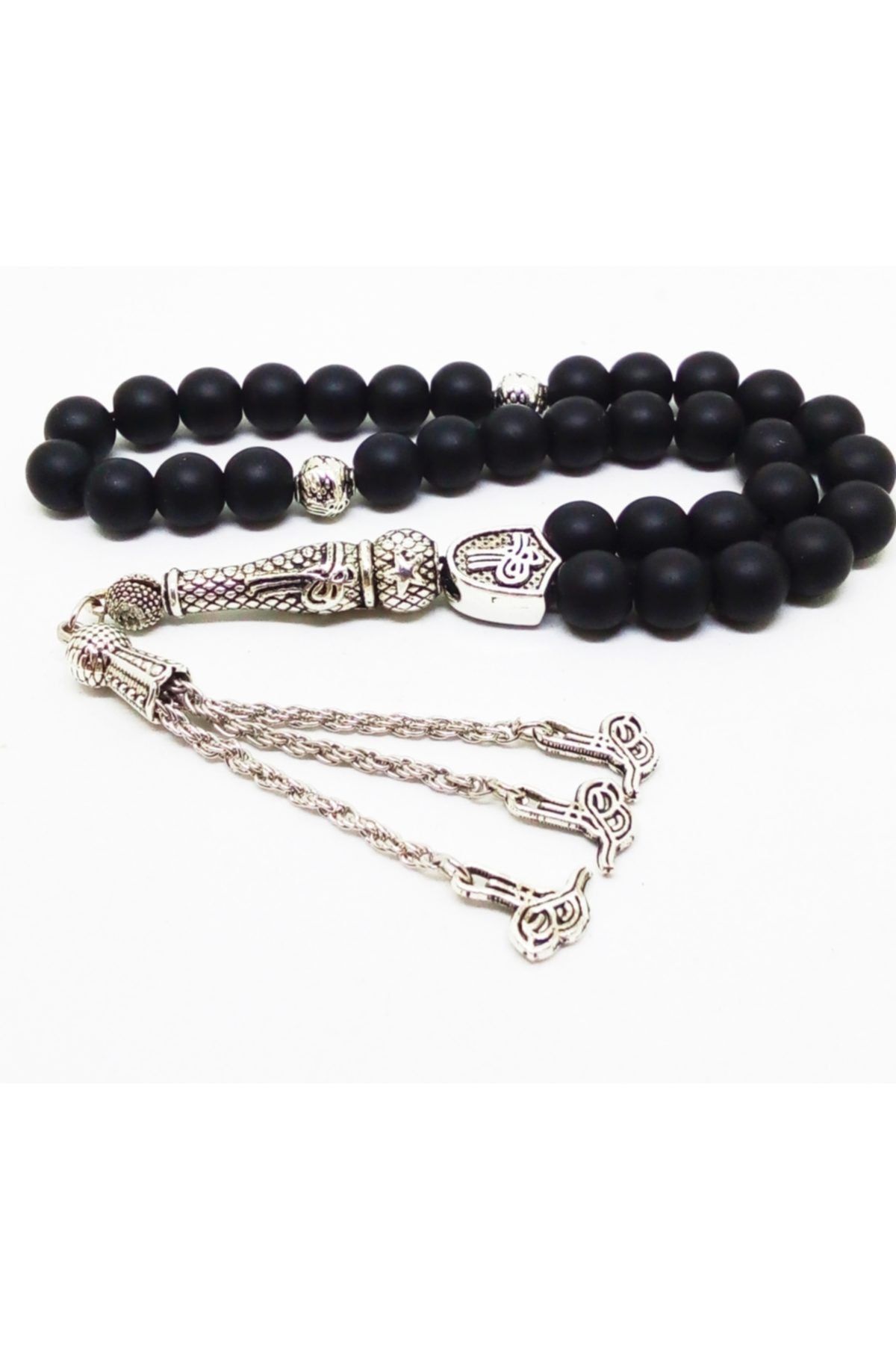 Siyah Mat Oniks Tuğra Püsküllü Doğaltaş Tesbih
