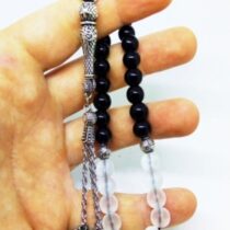 Tuğra Püsküllü Buzlu Kuvars Parlak Oniks Doğaltaş Tesbih