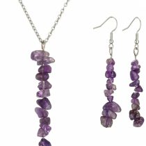 Mor Ametist Doğaltaş Kolye ve Küpe Seti